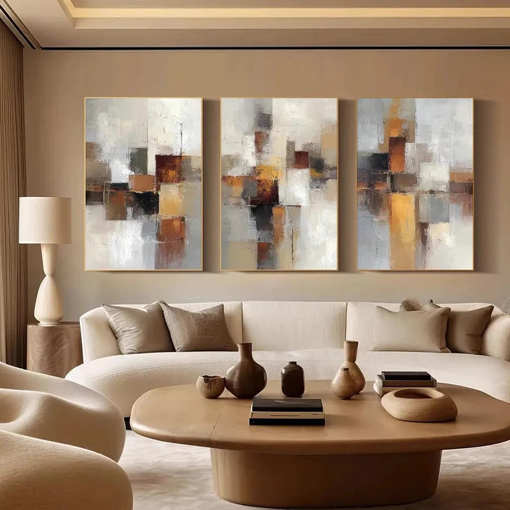 Amber Mosaic — 3-Piece Geometric Abstract Wall Art Set