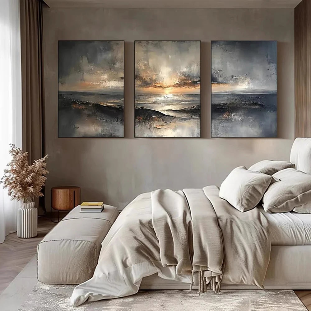 Twilight Tides — 3-Piece Abstract Ocean Landscape Wall Art Set