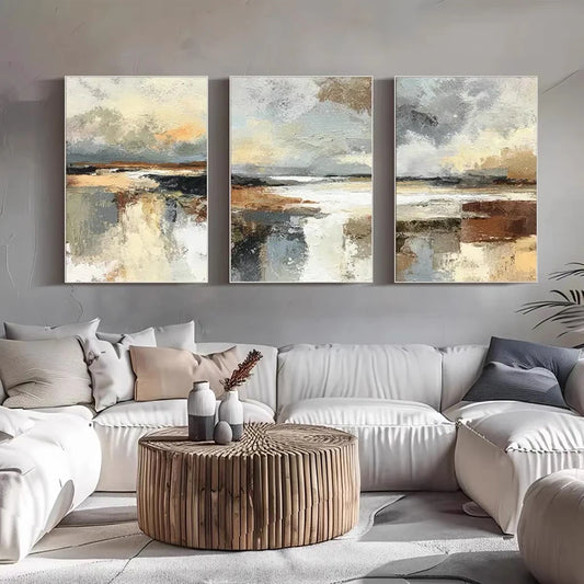 Stillwater Reverie — 3-Piece Abstract Landscape Wall Art Set