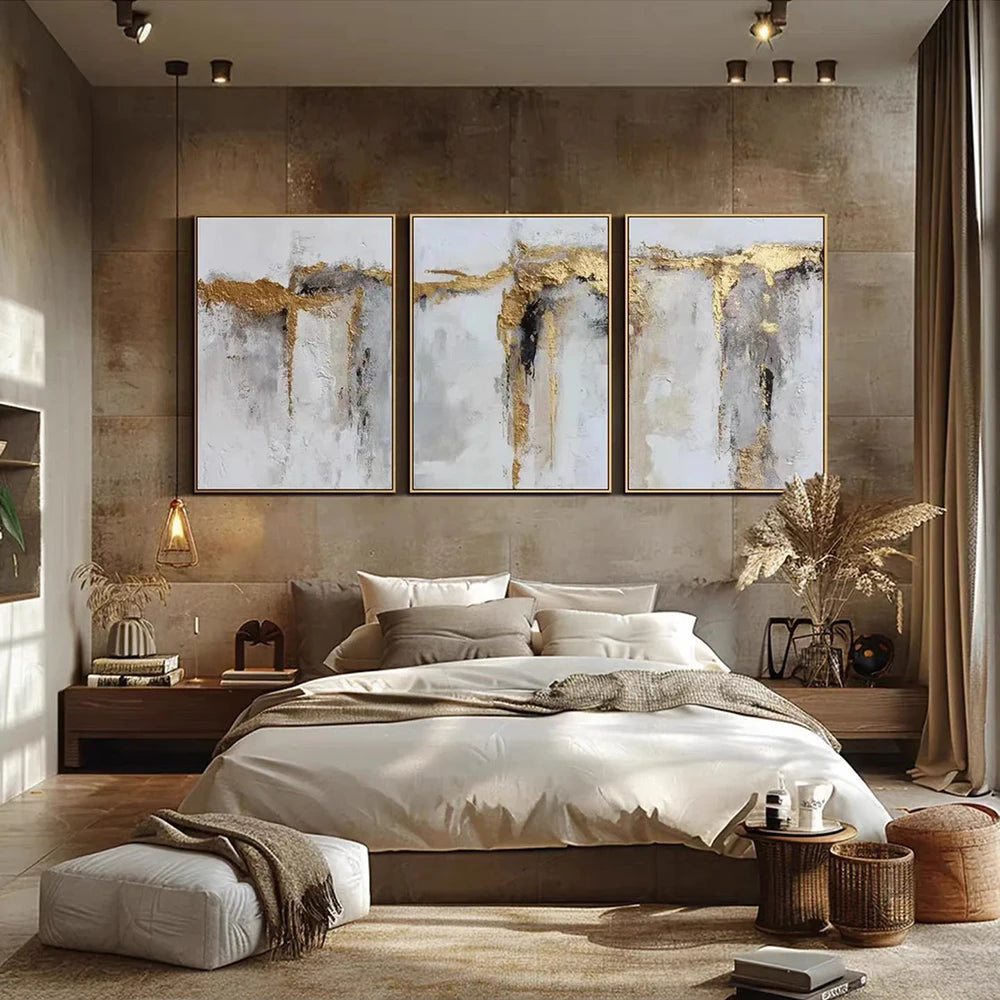 Abstract Gold & Grey 3-Piece Wall Art Set