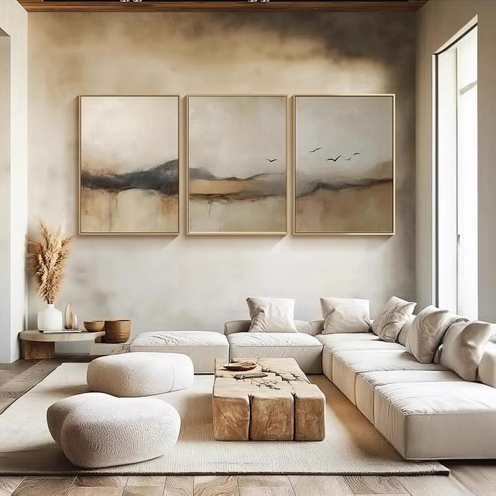 Distant Horizons — 3-Piece Minimalist Abstract Landscape Wall Art Set
