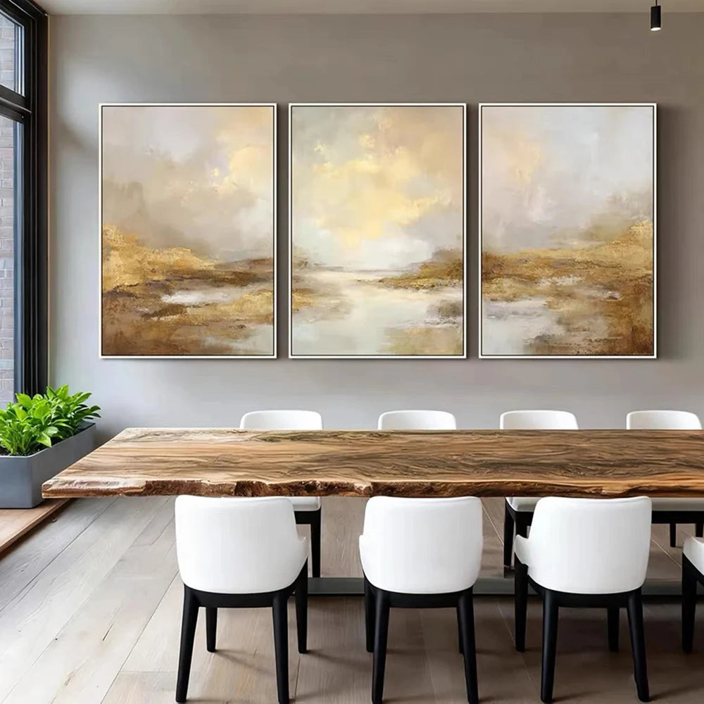 Amber Solstice — 3-Piece Abstract Landscape Wall Art Set