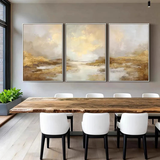 Amber Solstice — 3-Piece Abstract Landscape Wall Art Set