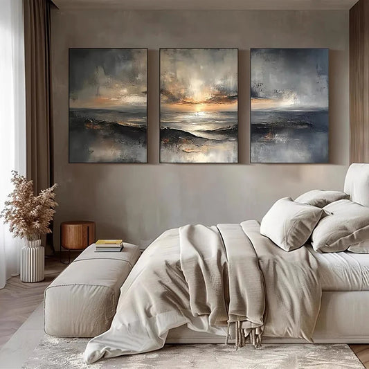 Twilight Tides — 3-Piece Abstract Ocean Landscape Wall Art Set