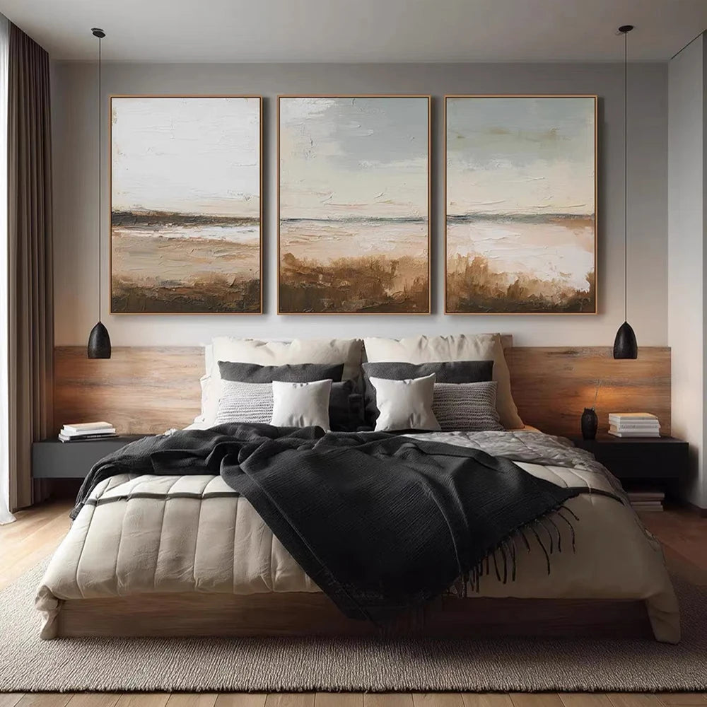 Earthbound Serenity — 3-Piece Neutral Abstract Landscape Wall Art Set