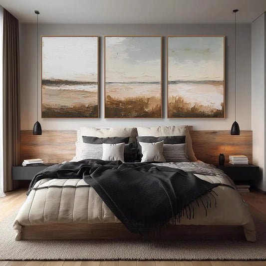 Earthbound Serenity — 3-Piece Neutral Abstract Landscape Wall Art Set