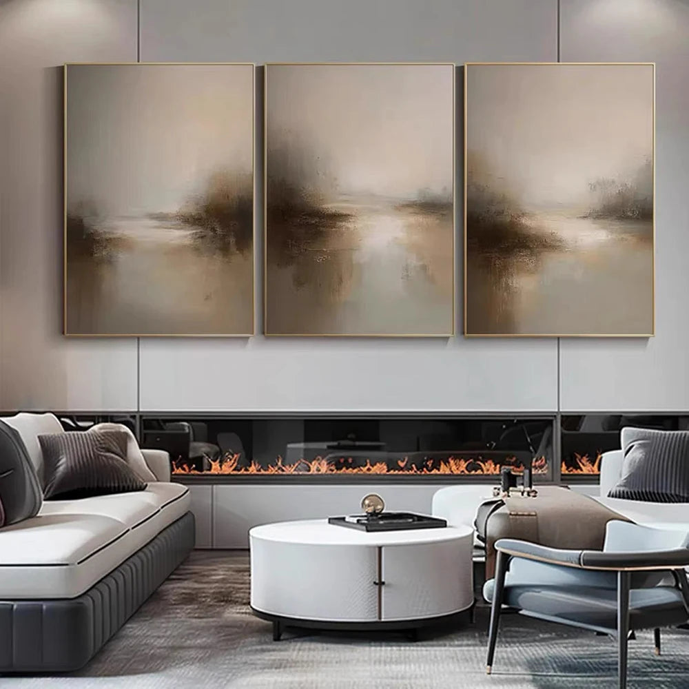 Golden Serenity — 3-Piece Neutral Abstract Landscape Wall Art Set