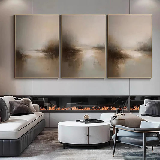 Golden Serenity — 3-Piece Neutral Abstract Landscape Wall Art Set