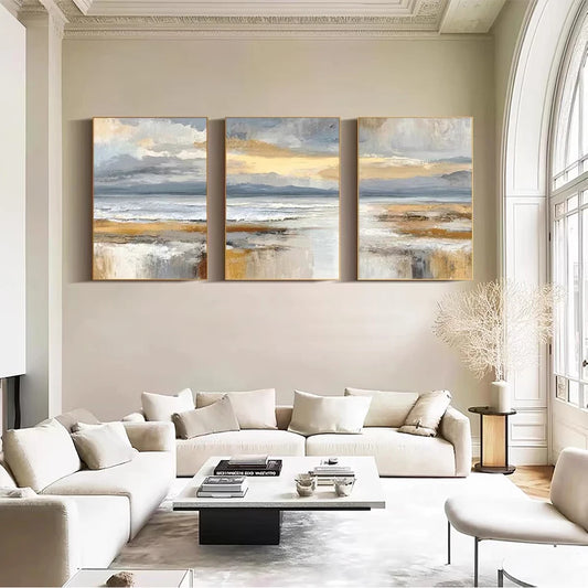 Coastal Radiance — 3-Piece Abstract Coastal Landscape Wall Art Set