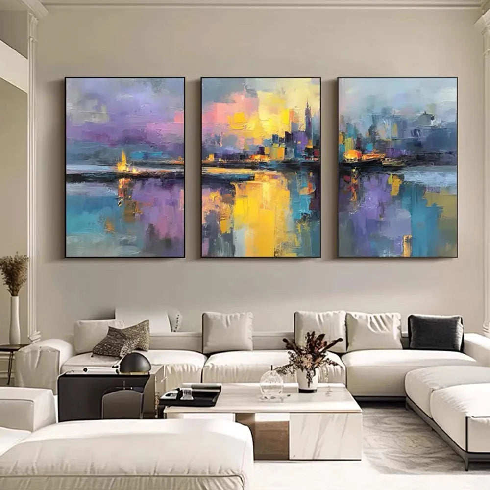 Chromatic Reflections — 3-Piece Colourful Abstract Cityscape Wall Art Set